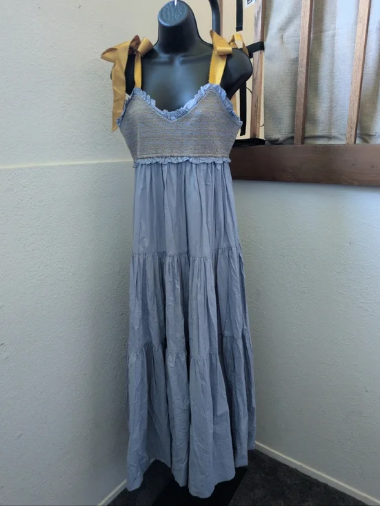 ✨nwt Free People Bluebell Solid Maxi Dress In Blue Gold Size M - Picture 8 of 8
